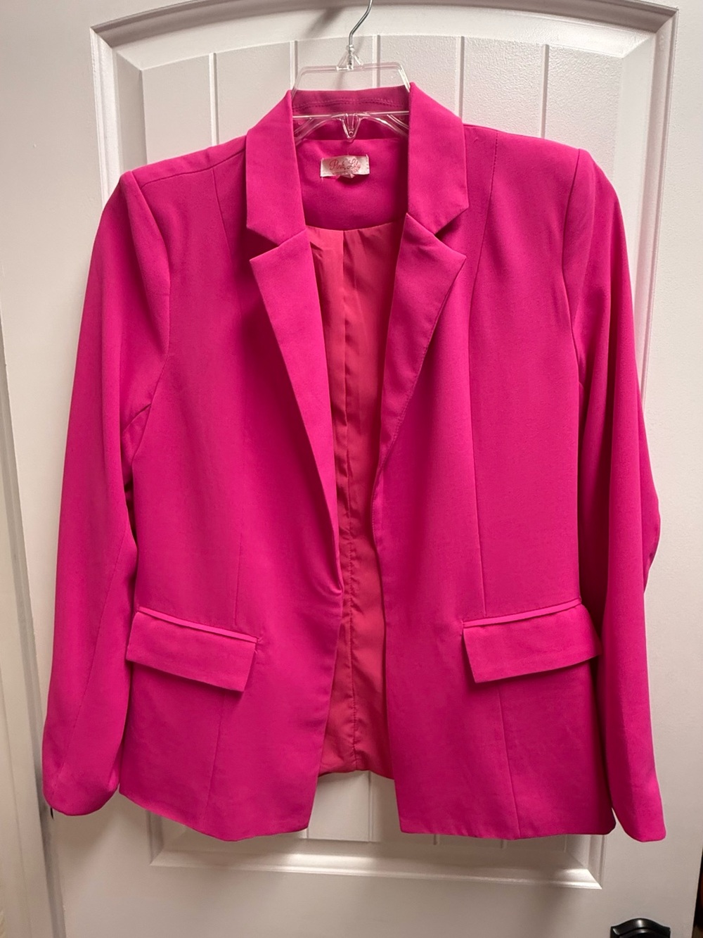 Pink Lily Hot Pink Fuchsia Open Front Blazer Jacket Women’s Size Small